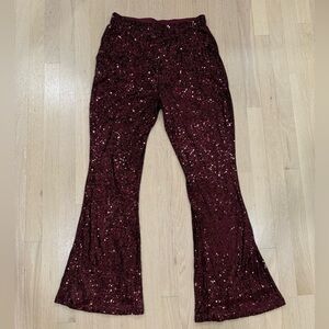 Cable & Gauge Dark Red Maroon Sequin Flare Pants NYE Party Size M 6